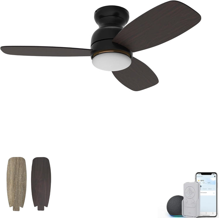 Low Profile Ceiling Fan with Light, Smart Fans with Remote, Works with Alexa Siri Google Home and APP, Dark Walnut Dimmable Flush Mount Ceiling Fan-1-ErisView