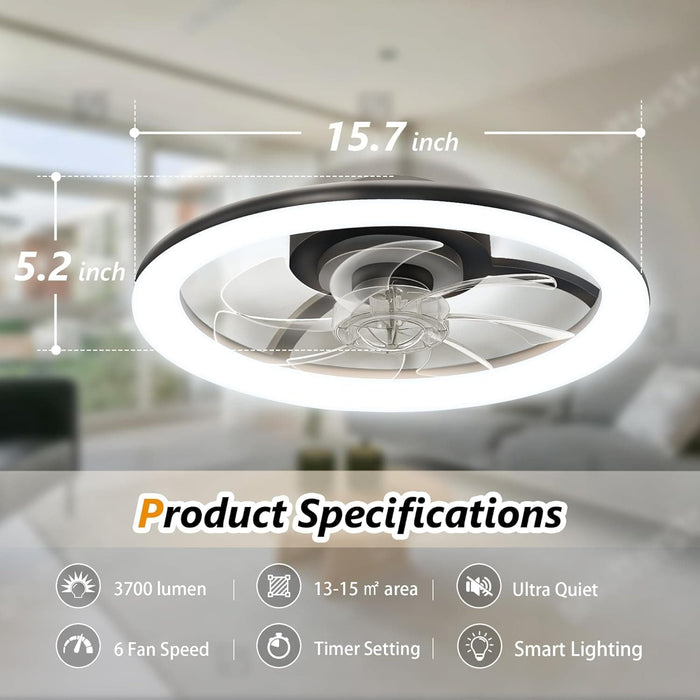 Low Profile Ceiling Fan with Light and Remote, Dimmable Flush Mount Quiet Ceiling Fans for Bedroom Living Room-17-ErisView