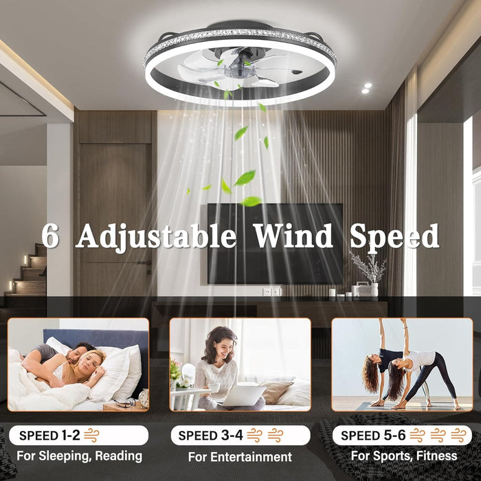 Low Profile Ceiling Fan with Light and Remote, Dimmable Flush Mount Quiet Ceiling Fans for Bedroom Living Room-4-ErisView
