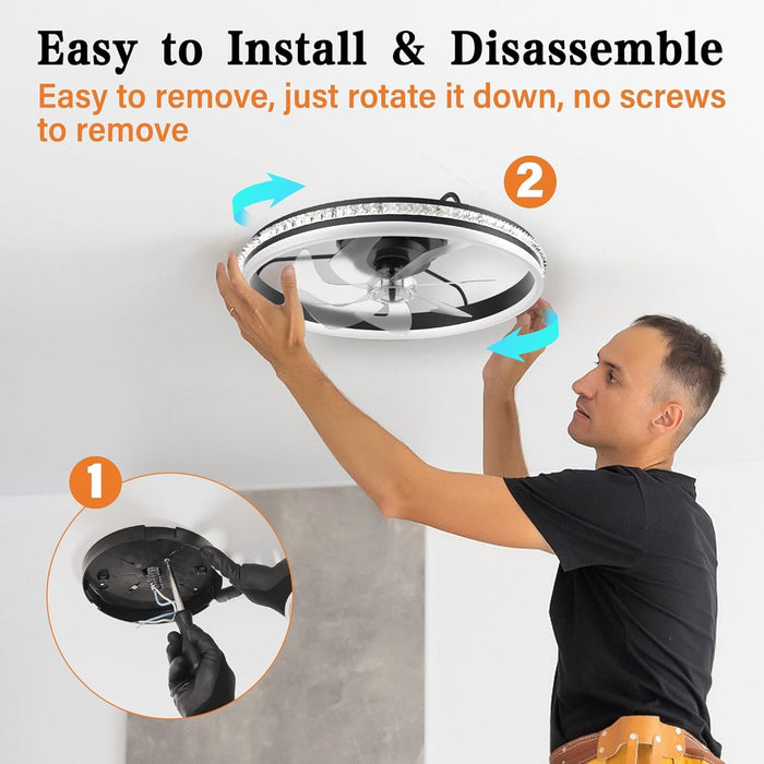 Low Profile Ceiling Fan with Light and Remote, Dimmable Flush Mount Quiet Ceiling Fans for Bedroom Living Room-7-ErisView