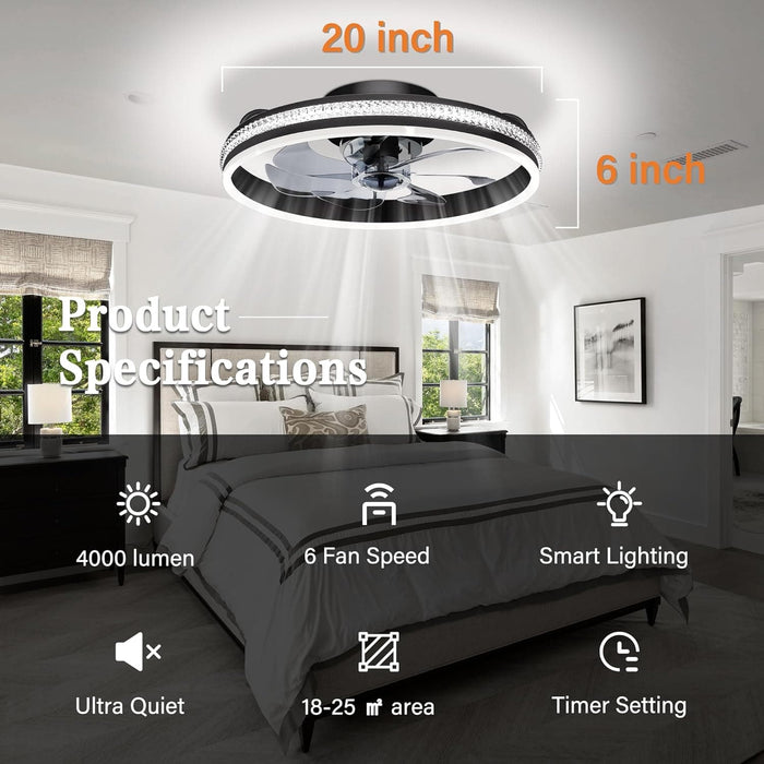 Low Profile Ceiling Fan with Light and Remote, Dimmable Flush Mount Quiet Ceiling Fans for Bedroom Living Room-8-ErisView