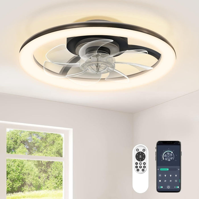 Low Profile Ceiling Fan with Light and Remote, Dimmable Flush Mount Quiet Ceiling Fans for Bedroom Living Room-9-ErisView