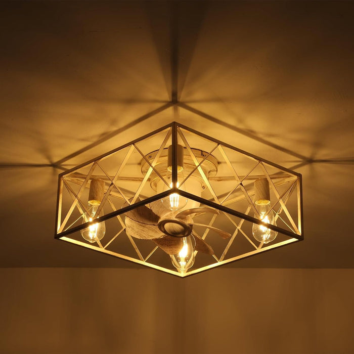 Low Profile Ceiling Fan with Lights, Flush Mount Square Caged Chandelier Fan with Remote Control, White Caged Enclosed Ceiling Fandelier for Bedroom-6-ErisView