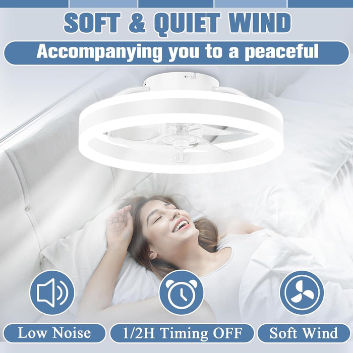 Low Profile Flush Mount Fandelier for Bedroom, Remote Control Ceiling Fan and Light, Dimmable LED Fan Light, White Modern Ceiling Fan with Lights -3-ErisView