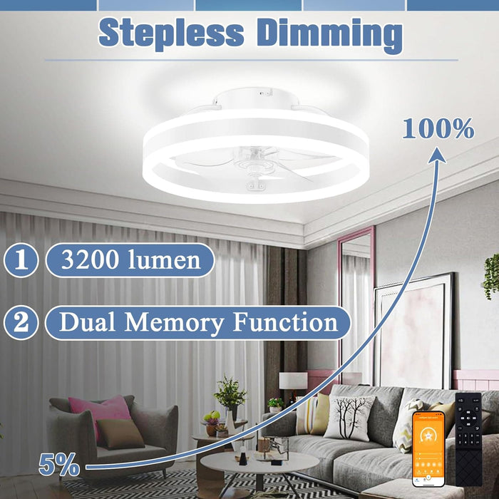 Low Profile Flush Mount Fandelier for Bedroom, Remote Control Ceiling Fan and Light, Dimmable LED Fan Light, White Modern Ceiling Fan with Lights -4-ErisView