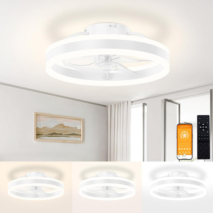 Low Profile Flush Mount Fandelier for Bedroom, Remote Control Ceiling Fan and Light, Dimmable LED Fan Light, White Modern Ceiling Fan with Lights -1-ErisView