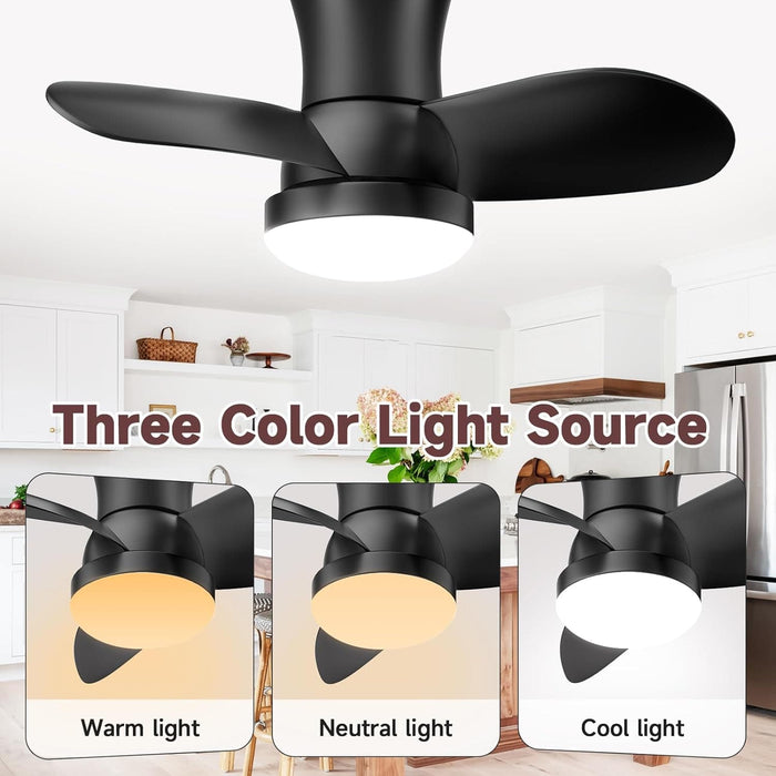 Low Profile Flush Mount Remote Control Ceiling Fan and Light, Small Black Indoor Modern Fan for Bedroom Kitchen, Outdoor Ceiling Fan for Patio Garage-3-ErisView