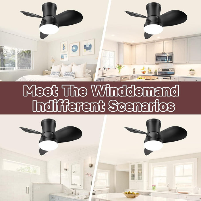 Low Profile Flush Mount Remote Control Ceiling Fan and Light, Small Black Indoor Modern Fan for Bedroom Kitchen, Outdoor Ceiling Fan for Patio Garage-4-ErisView