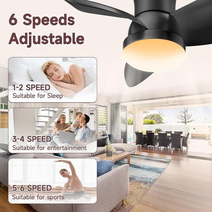 Low Profile Flush Mount Remote Control Ceiling Fan and Light, Small Black Indoor Modern Fan for Bedroom Kitchen, Outdoor Ceiling Fan for Patio Garage-5-ErisView