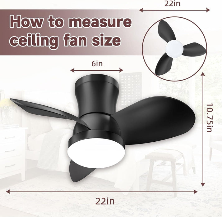 Low Profile Flush Mount Remote Control Ceiling Fan and Light, Small Black Indoor Modern Fan for Bedroom Kitchen, Outdoor Ceiling Fan for Patio Garage-6-ErisView