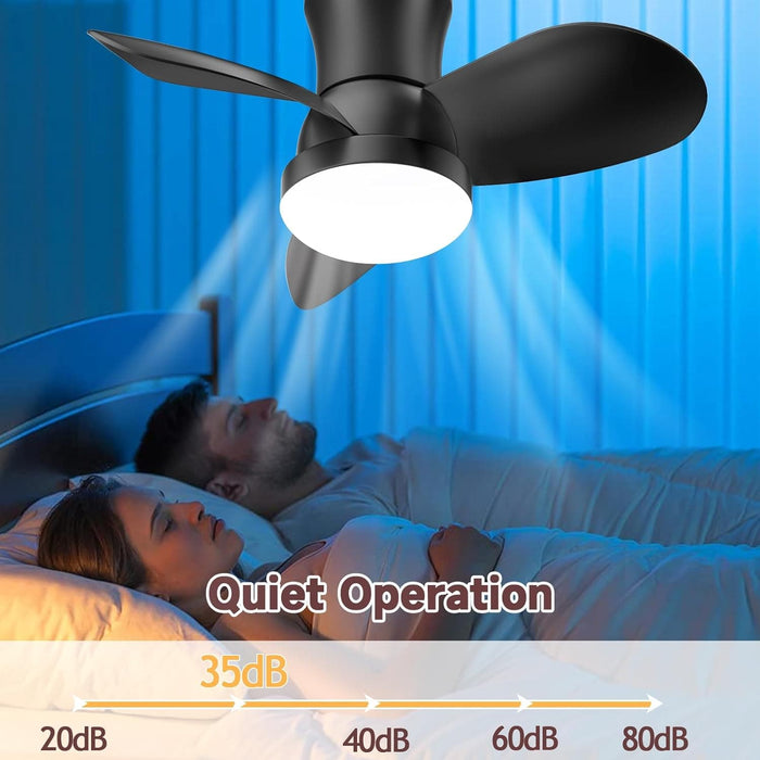 Low Profile Flush Mount Remote Control Ceiling Fan and Light, Small Black Indoor Modern Fan for Bedroom Kitchen, Outdoor Ceiling Fan for Patio Garage-7-ErisView