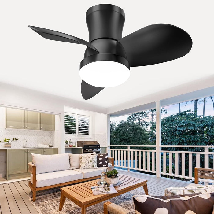 Low Profile Flush Mount Remote Control Ceiling Fan and Light, Small Black Indoor Modern Fan for Bedroom Kitchen, Outdoor Ceiling Fan for Patio Garage-1-ErisView