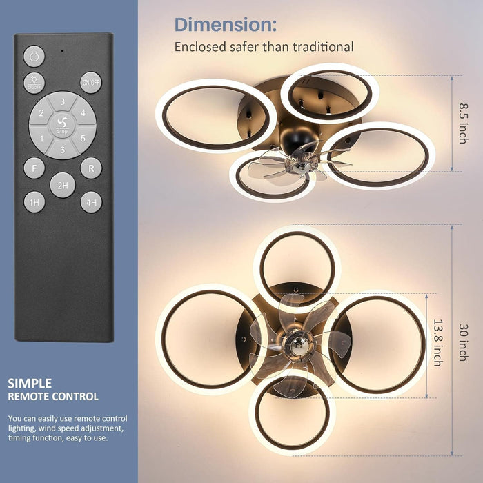 Low Profile Oscillating Ceiling Fan, Flush Mount Ceiling Fan with Light and Remote Control, Living Room Dining Room Kitchen Ceiling Fans for Low Ceiling -4-ErisView