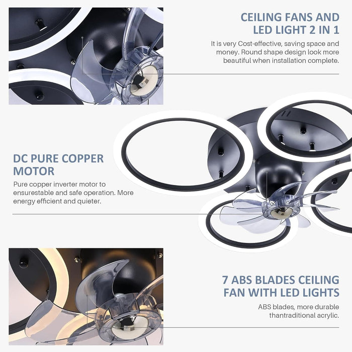 Low Profile Oscillating Ceiling Fan, Flush Mount Ceiling Fan with Light and Remote Control, Living Room Dining Room Kitchen Ceiling Fans for Low Ceiling -5-ErisView