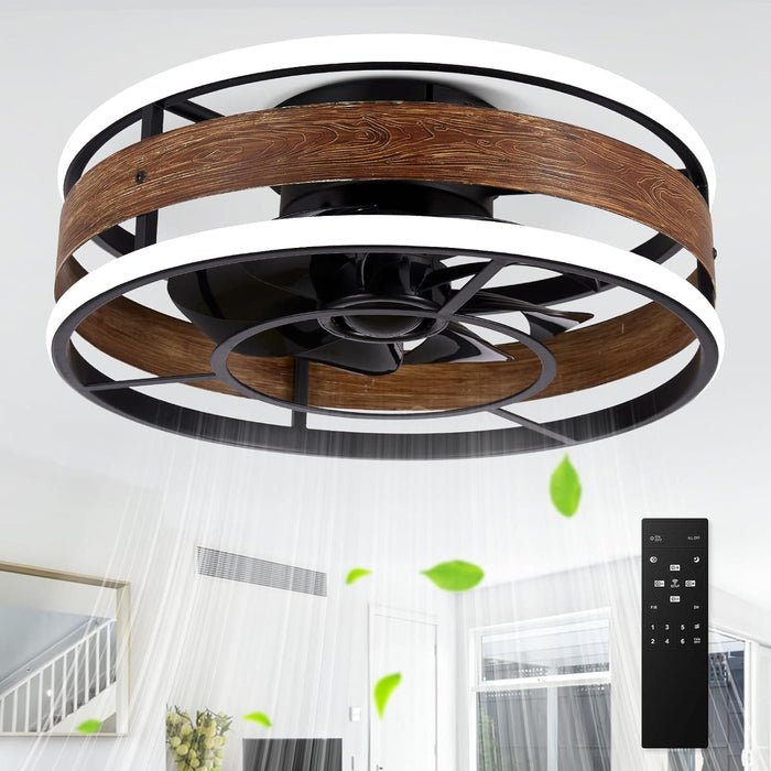 Low Profile Recessed Ceiling Fan with Light, Modern Ceiling Fan with Remote Control, Small 2 Circle LED Light Bladeless Black Ceiling Fan-2-ErisView