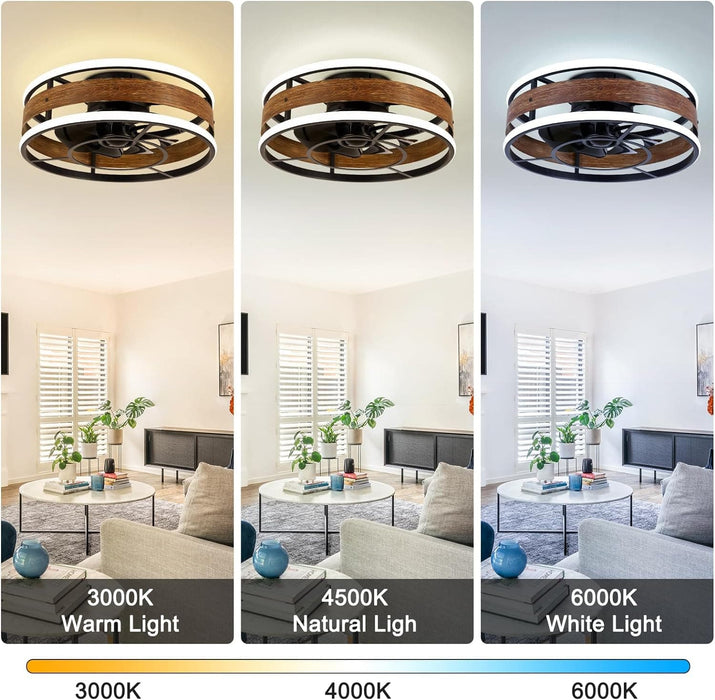 Low Profile Recessed Ceiling Fan with Light, Modern Ceiling Fan with Remote Control, Small 2 Circle LED Light Bladeless Black Ceiling Fan-4-ErisView