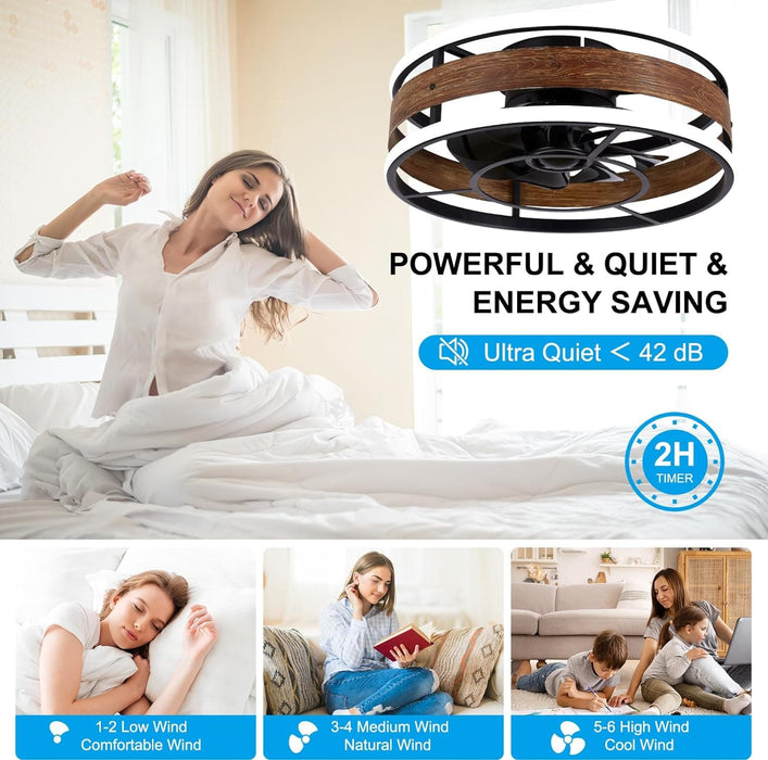 Low Profile Recessed Ceiling Fan with Light, Modern Ceiling Fan with Remote Control, Small 2 Circle LED Light Bladeless Black Ceiling Fan-5-ErisView