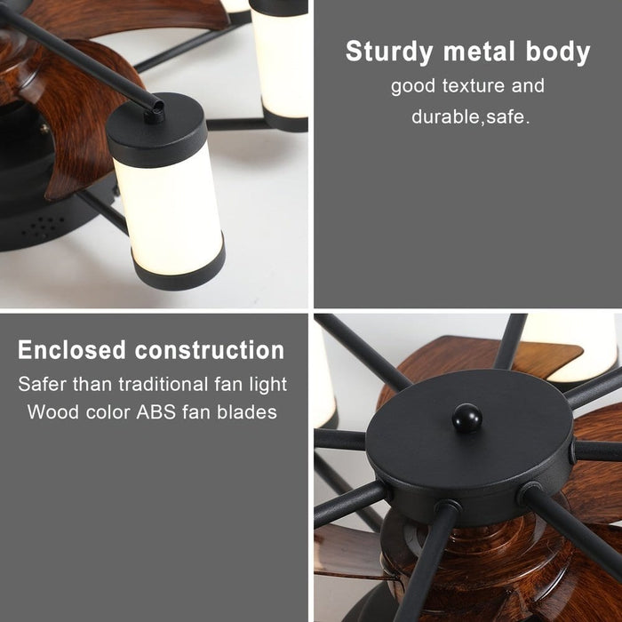 Low Profile Ceiling Fan with 8 LED Lights, Dimmable Ceiling Fan with Remote Control, Black and White LED Ceiling Fan Light-Blade Material-ErisView