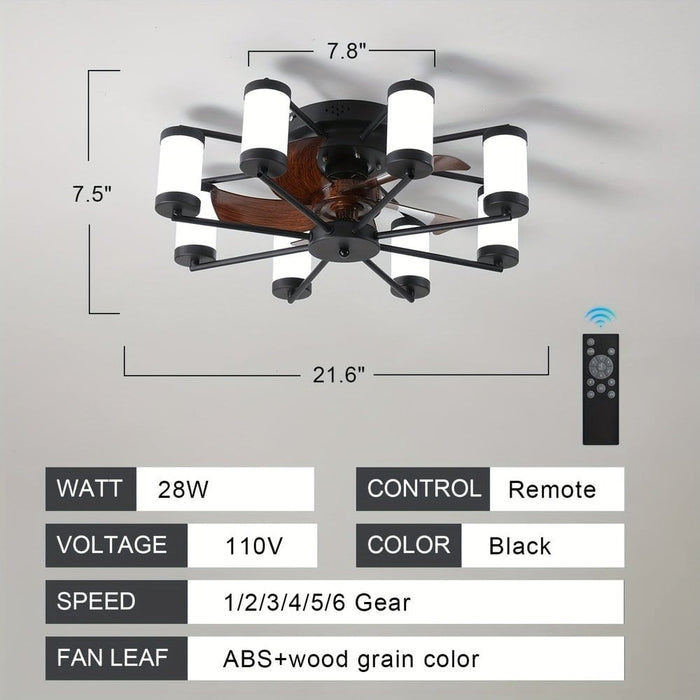 Low Profile Ceiling Fan with 8 LED Lights, Dimmable Ceiling Fan with Remote Control, Black and White LED Ceiling Fan Light-Dimension-ErisView