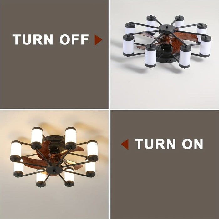 Low Profile Ceiling Fan with 8 LED Lights, Dimmable Ceiling Fan with Remote Control, Black and White LED Ceiling Fan Light-Turn on/off-ErisView