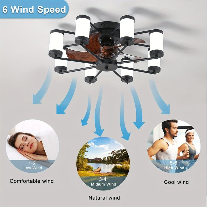 Low Profile Ceiling Fan with 8 LED Lights, Dimmable Ceiling Fan with Remote Control, Black and White LED Ceiling Fan Light-Wind Speed-ErisView