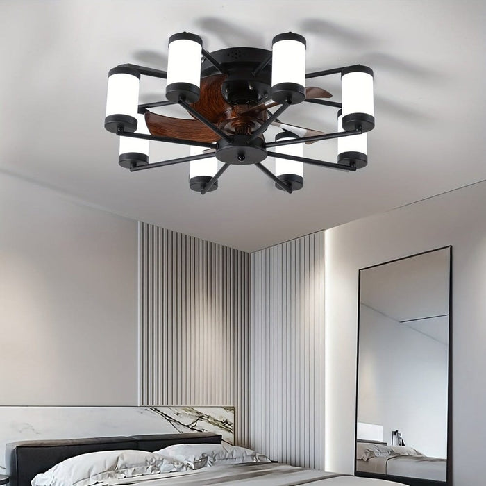 Low Profile Ceiling Fan with 8 LED Lights, Dimmable Ceiling Fan with Remote Control, Black and White LED Ceiling Fan Light for Living Room-ErisView