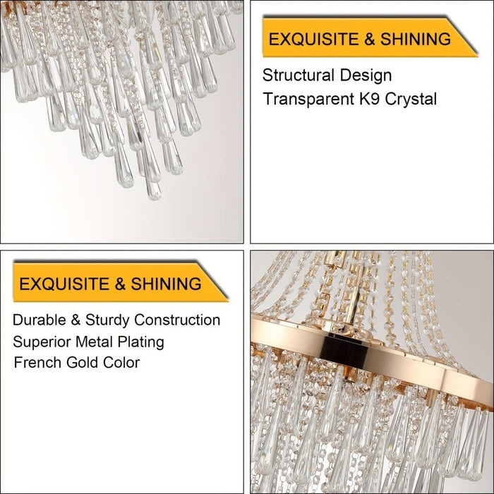 Luxury Empire Rose Gold Crystal Chandelier for Living Room Foyer Dining Room Kitchen Island Bedroom Entrance Hall-Details-ErisView