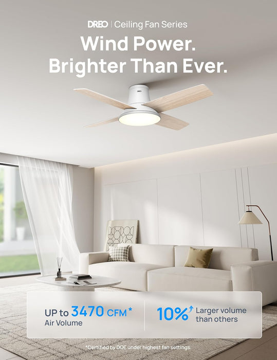 Indoor Silver Smart Ceiling Fan with Lights and Remote, Quiet Ceiling Fans with Lights, Dimmable LED Ceiling Fan with APP Alexa Control