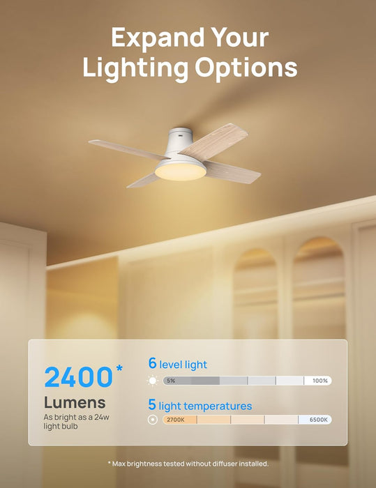 Indoor Silver Smart Ceiling Fan with Lights and Remote, Quiet Ceiling Fans with Lights, Dimmable LED Ceiling Fan with APP Alexa Control