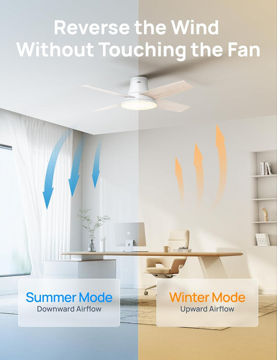 Indoor Silver Smart Ceiling Fan with Lights and Remote, Quiet Ceiling Fans with Lights, Dimmable LED Ceiling Fan with APP Alexa Control