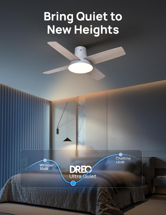 Indoor Silver Smart Ceiling Fan with Lights and Remote, Quiet Ceiling Fans with Lights, Dimmable LED Ceiling Fan with APP Alexa Control