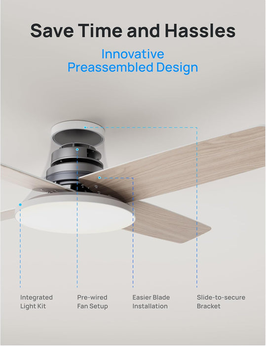 Indoor Silver Smart Ceiling Fan with Lights and Remote, Quiet Ceiling Fans with Lights, Dimmable LED Ceiling Fan with APP Alexa Control