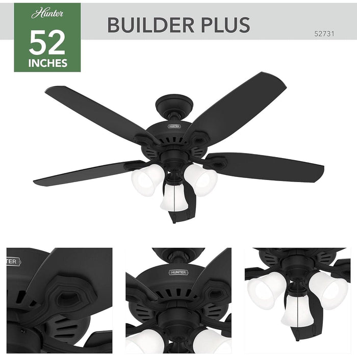 Matte Black Ceiling Fan with LED Light Kit and Pull Chain, Ceiling Hugger Ceiling Fan with Light-2-ErisView