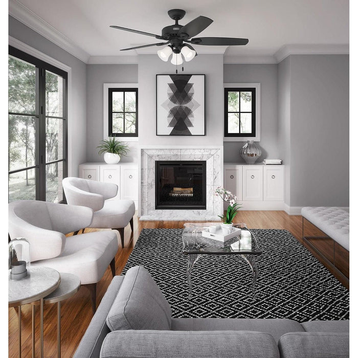 Matte Black Ceiling Fan with LED Light Kit and Pull Chain, Ceiling Hugger Ceiling Fan with Light-3-ErisView