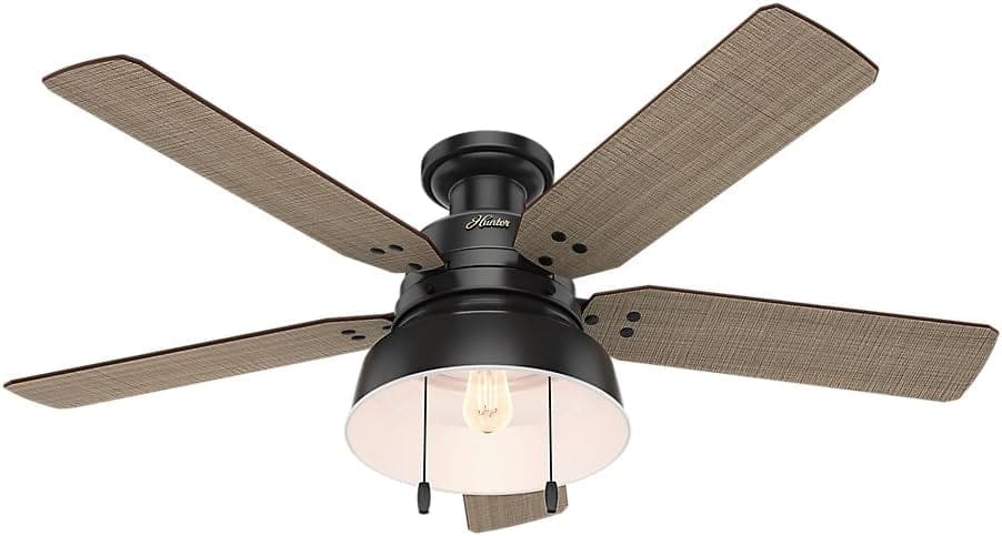 Matte Black Large Ceiling Fan with Light, Ceiling Hugger Ceiling Fans-1-ErisView