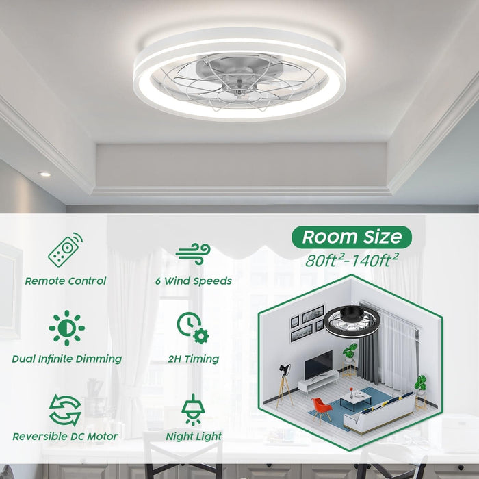 Modern Bedroom Ceiling Fans with Lights, White Low Profile Fandelier Flush Mount with Remote for Bedroom Living Room, Elegant Ceiling Fans-2-ErisView