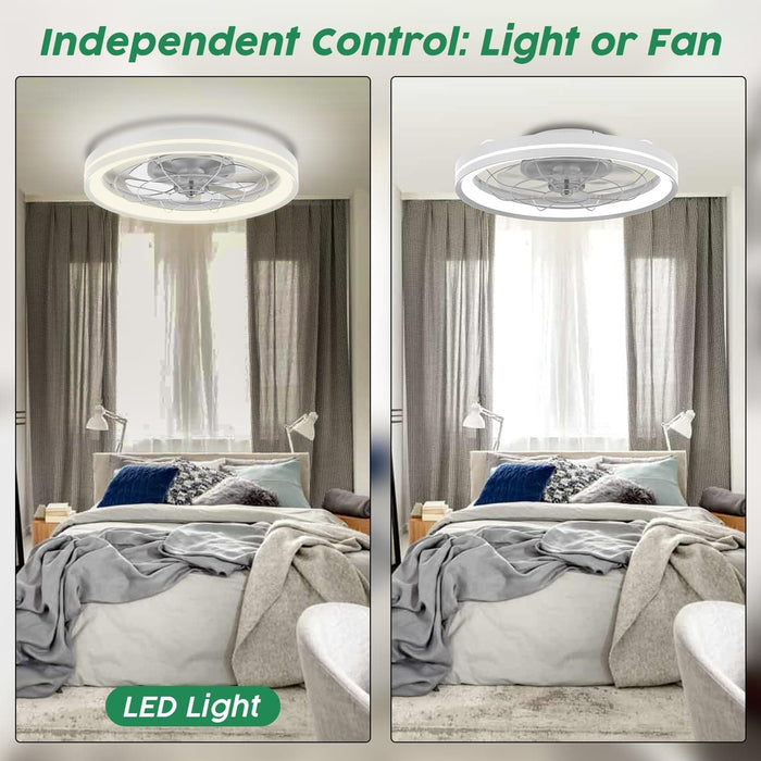 Modern Bedroom Ceiling Fans with Lights, White Low Profile Fandelier Flush Mount with Remote for Bedroom Living Room, Elegant Ceiling Fans-7-ErisView
