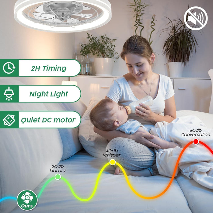 Modern Bedroom Ceiling Fans with Lights, White Low Profile Fandelier Flush Mount with Remote for Bedroom Living Room, Elegant Ceiling Fans-8-ErisView