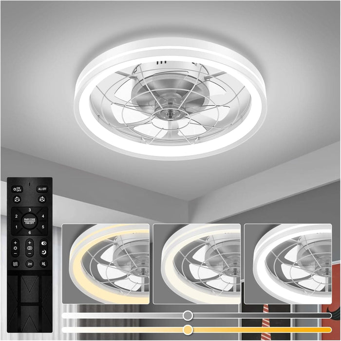 Modern Bedroom Ceiling Fans with Lights, White Low Profile Fandelier Flush Mount with Remote for Bedroom Living Room, Elegant Ceiling Fans-1-ErisView