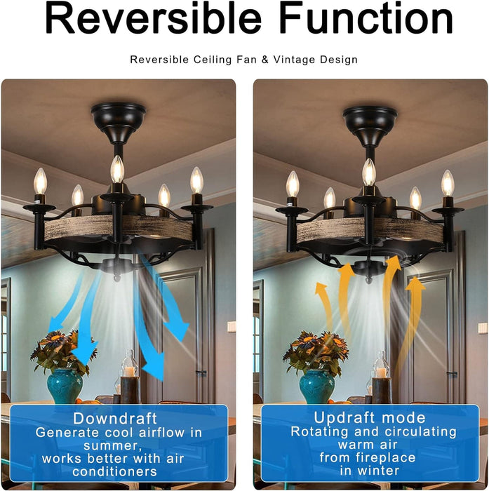 Modern Black Rustic Ceiling Fan Light Fixture, Chandelier Ceiling Fan with Lights, Farmhouse Style Ceiling Fan for Living Room Kitchen Island Bedroom-4-ErisView
