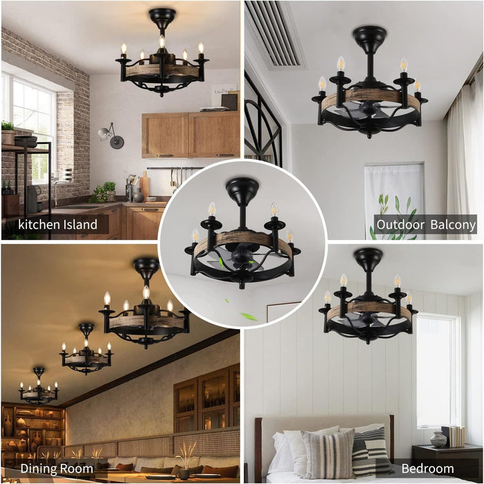 Modern Black Rustic Ceiling Fan Light Fixture, Chandelier Ceiling Fan with Lights, Farmhouse Style Ceiling Fan for Living Room Kitchen Island Bedroom-7-ErisView