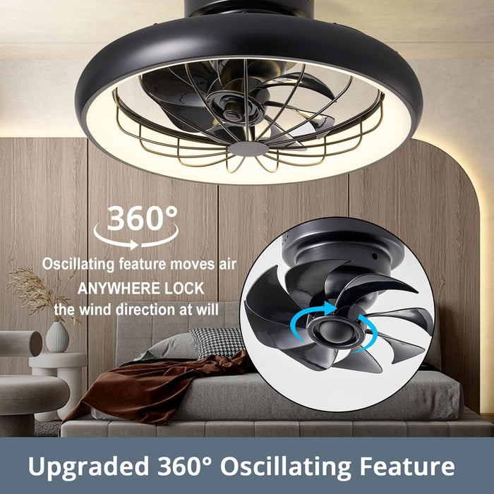 Modern Ceiling Fan with LED Light and Remote, Caged Flush Mount Low Profile Ceiling Fan, 360¡ã Oscillating Ceiling Fan for Bedroom Living Room Kitchen-2-ErisView