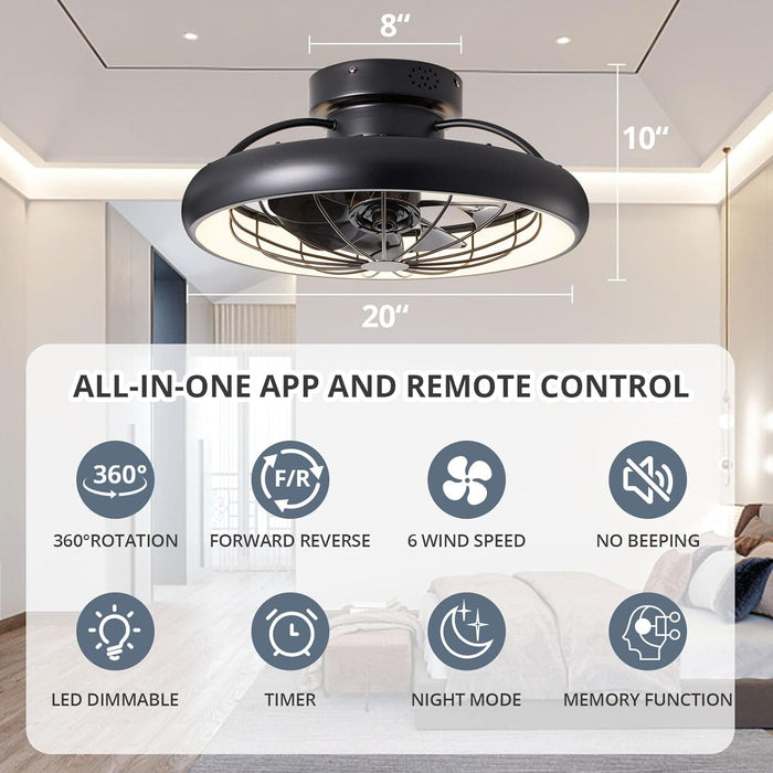 Modern Ceiling Fan with LED Light and Remote, Caged Flush Mount Low Profile Ceiling Fan, 360¡ã Oscillating Ceiling Fan for Bedroom Living Room Kitchen-5-ErisView