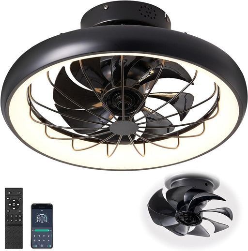 Modern Ceiling Fan with LED Light and Remote, Caged Flush Mount Low Profile Ceiling Fan, 360¡ã Oscillating Ceiling Fan for Bedroom Living Room Kitchen-1-ErisView