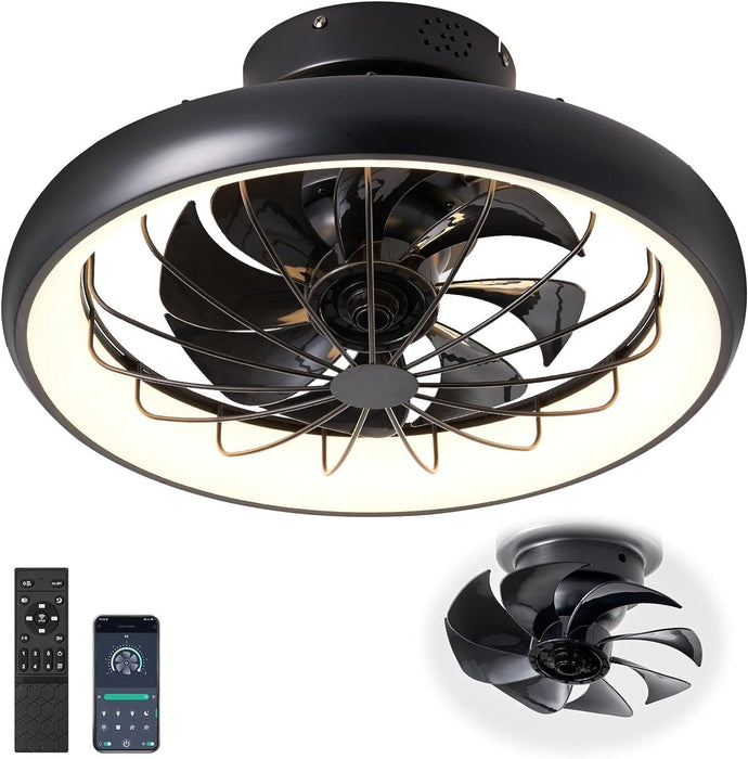 Modern Ceiling Fan with LED Light and Remote, Caged Flush Mount Low Profile Ceiling Fan, 360¡ã Oscillating Ceiling Fan for Bedroom Living Room Kitchen-1-ErisView