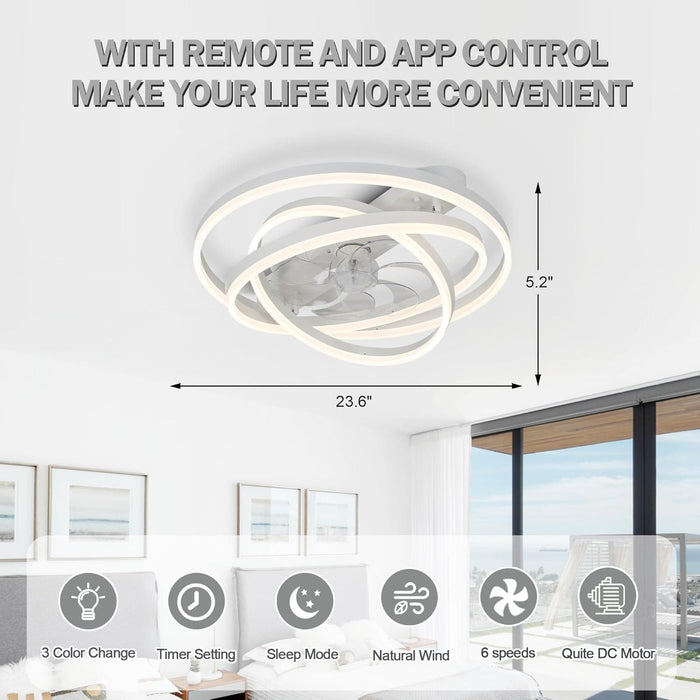 Modern Ceiling Fan with Light, Low Profile Flush Mount Dimmable Ceiling Fans with Lights and Remote-4-ErisView