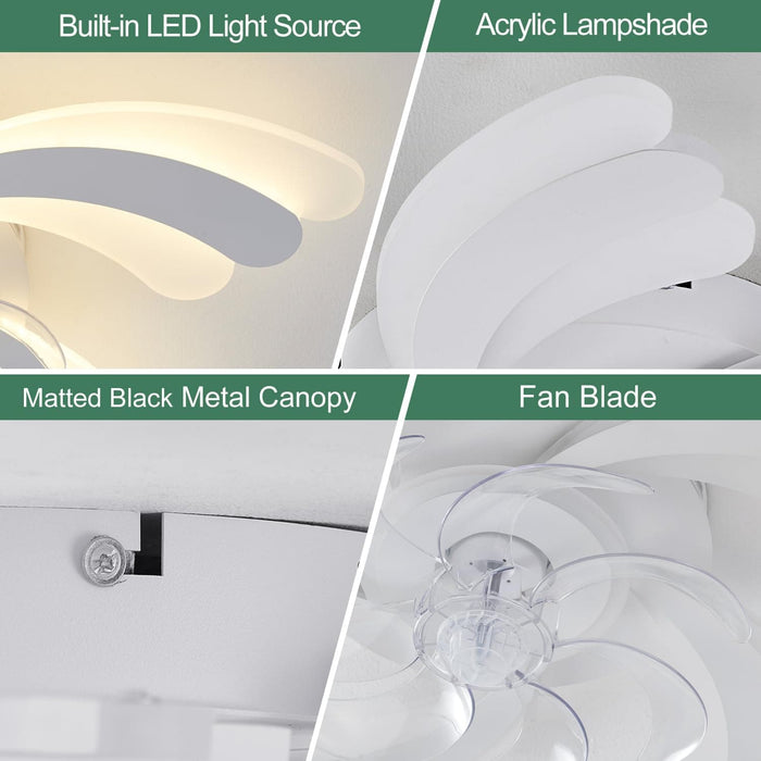 Modern Ceiling Fan with Light and Remote, Ceiling Fan on Low Ceiling with Lights, Flush Mount Fandelier Ceiling Fan for Kitchen Dining Room Living Room-4-ErisView