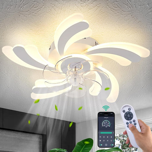 Modern Ceiling Fan with Light and Remote, Ceiling Fan on Low Ceiling with Lights, Flush Mount Fandelier Ceiling Fan for Kitchen Dining Room Living Room-1-ErisView