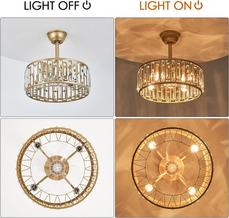 Modern Chandelier Ceiling Fan with Light and Remote, Small Gold Crystal Reversible Ceiling Fan Winter Summer for Bedroom Living Room-4-ErisView