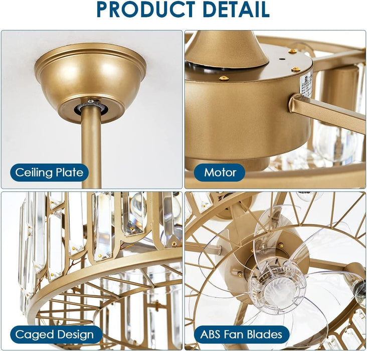 Modern Chandelier Ceiling Fan with Light and Remote, Small Gold Crystal Reversible Ceiling Fan Winter Summer for Bedroom Living Room-5-ErisView